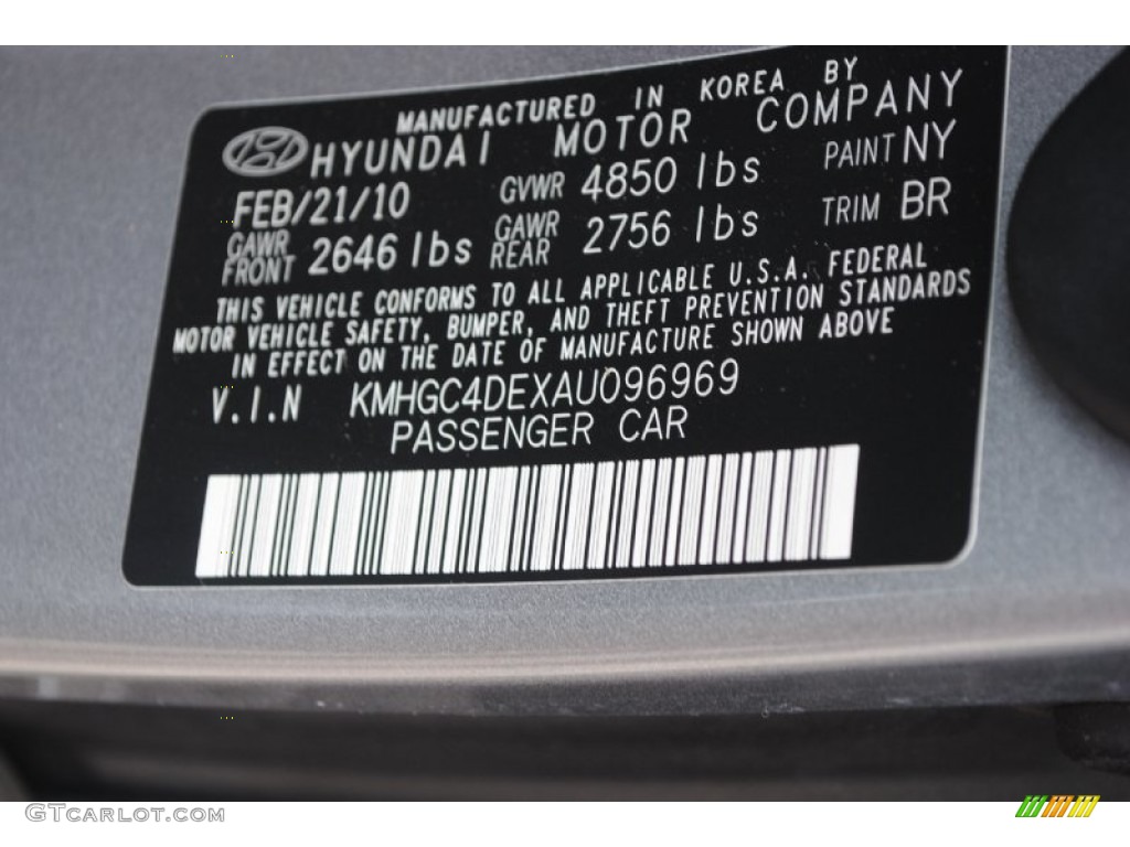 2010 Hyundai Genesis 3.8 Sedan Color Code Photos