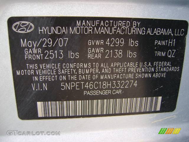 2008 Sonata Color Code H1 for Silver Blue Photo #802229