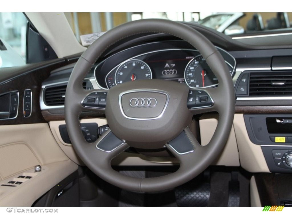 2013 Audi A7 3.0T quattro Premium Plus Velvet Beige Steering Wheel Photo #80255318