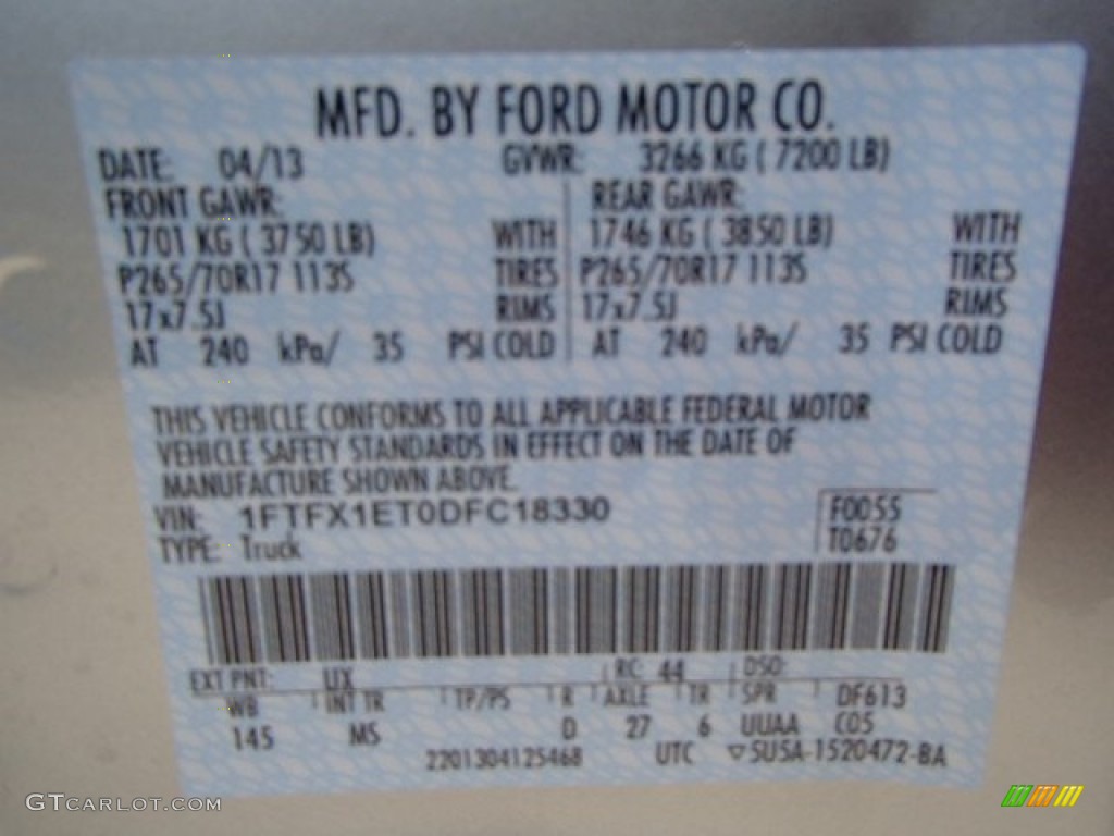 2013 F150 Color Code UX for Ingot Silver Metallic Photo #80265077