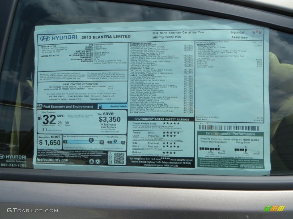 2013 Elantra Limited - Desert Bronze / Beige photo #34