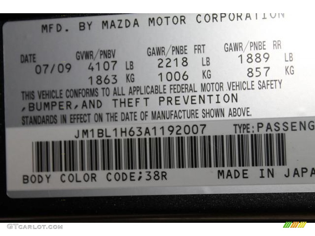 2010 MAZDA3 Color Code 38R for Graphite Mica Photo #80297150