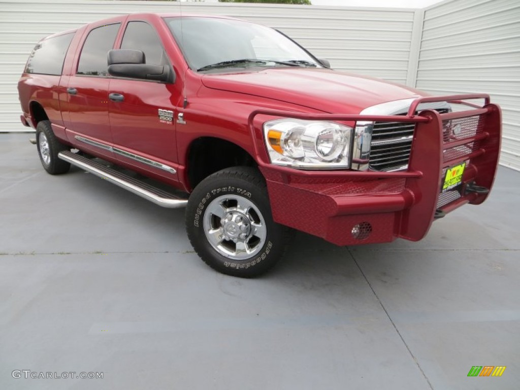 2008 Ram 2500 Laramie Mega Cab 4x4 - Inferno Red Crystal Pearl / Khaki photo #1