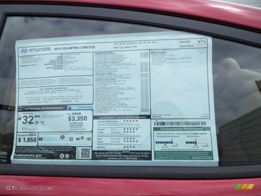 2013 Elantra Limited - Sparkling Ruby / Beige photo #34