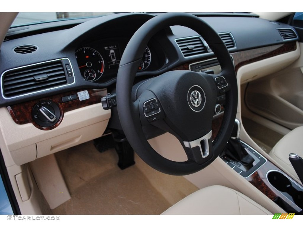 2013 Volkswagen Passat TDI SEL Cornsilk Beige Steering Wheel Photo #80319836