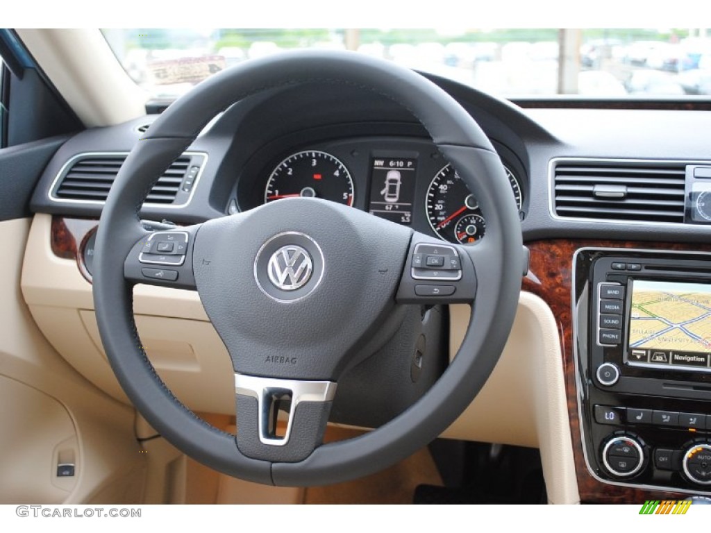 2013 Volkswagen Passat TDI SEL Cornsilk Beige Steering Wheel Photo #80320147