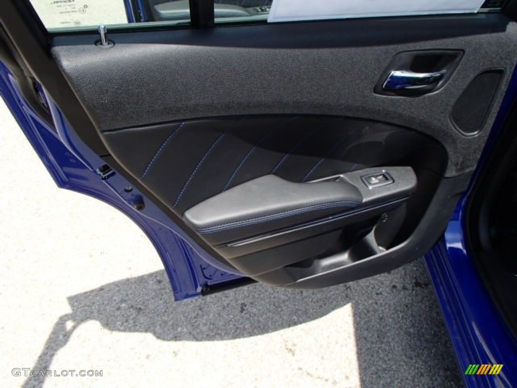 2013 Dodge Charger R/T Daytona Daytona Edition Black/Blue Door Panel Photo #80323859