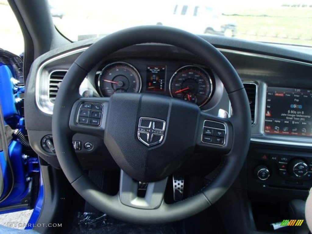 2013 Dodge Charger R/T Daytona Daytona Edition Black/Blue Steering Wheel Photo #80323957