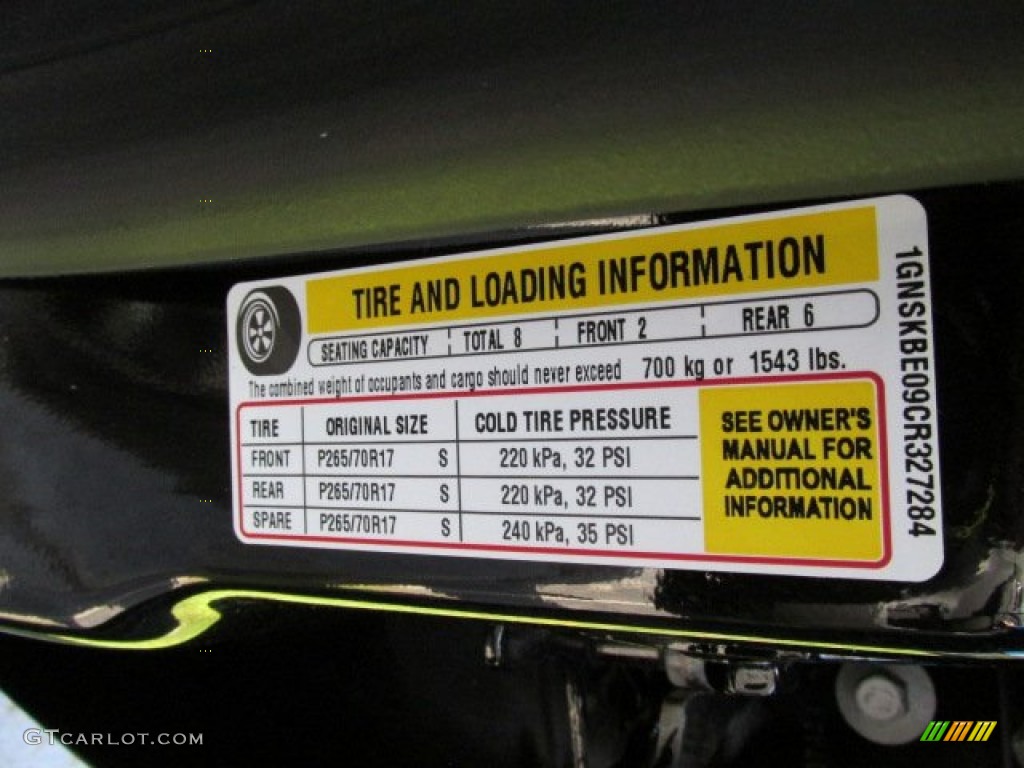 2012 Chevrolet Tahoe LT 4x4 Info Tag Photo #80337047