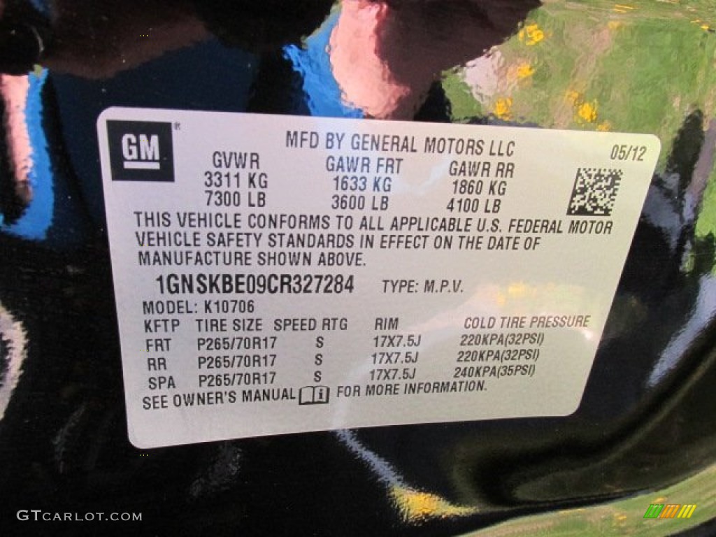 2012 Chevrolet Tahoe LT 4x4 Info Tag Photo #80337074