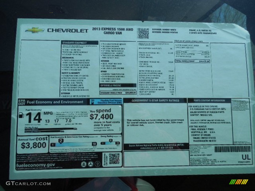 2013 Chevrolet Express 1500 AWD Cargo Van Window Sticker Photo #80338959