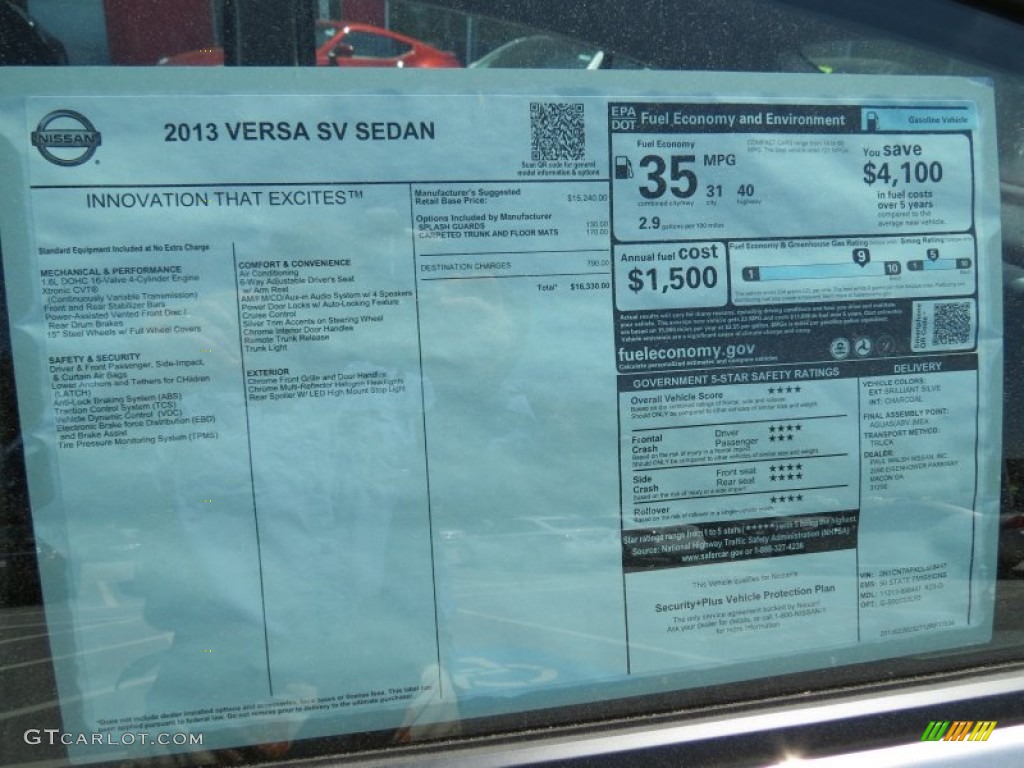 2013 Nissan Versa 1.6 SV Sedan Window Sticker Photo #80340047