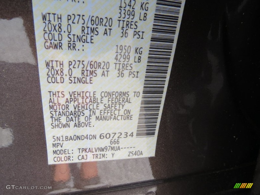 2013 Nissan Armada SL Color Code Photos