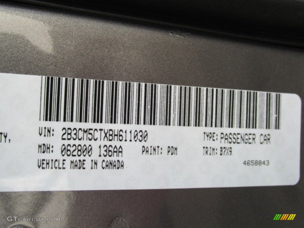 2011 Dodge Charger R/T AWD Color Code Photos
