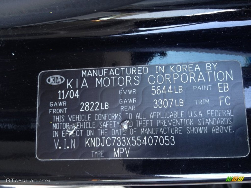 2005 Kia Sorento LX 4WD Color Code Photos