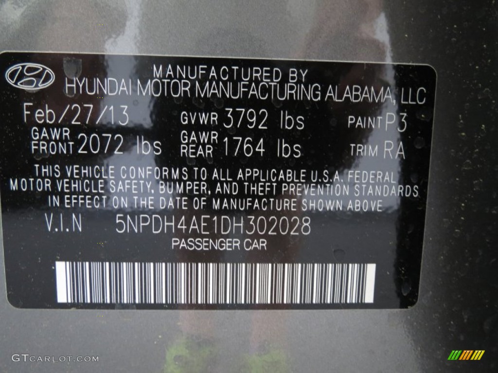2013 Elantra Limited - Harbor Gray Metallic / Gray photo #7