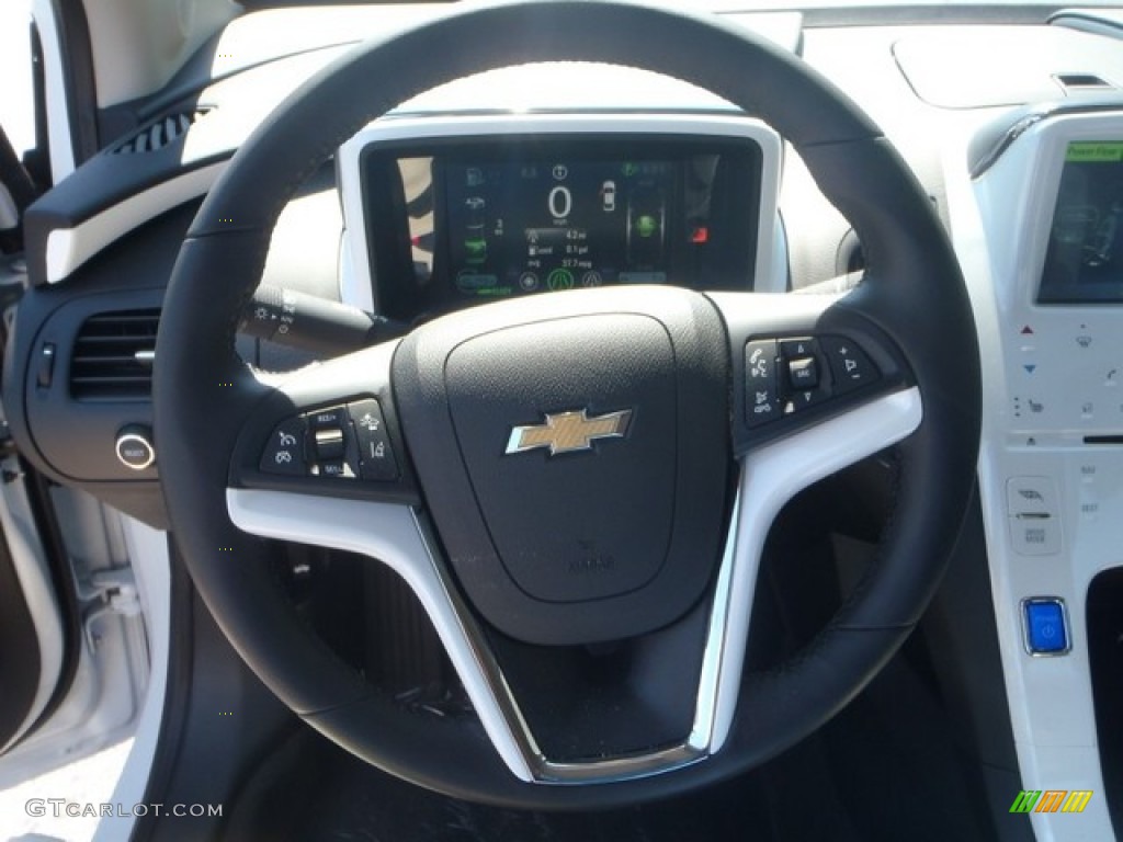 2013 Chevrolet Volt Standard Volt Model Jet Black/Ceramic White Accents Steering Wheel Photo #80355676