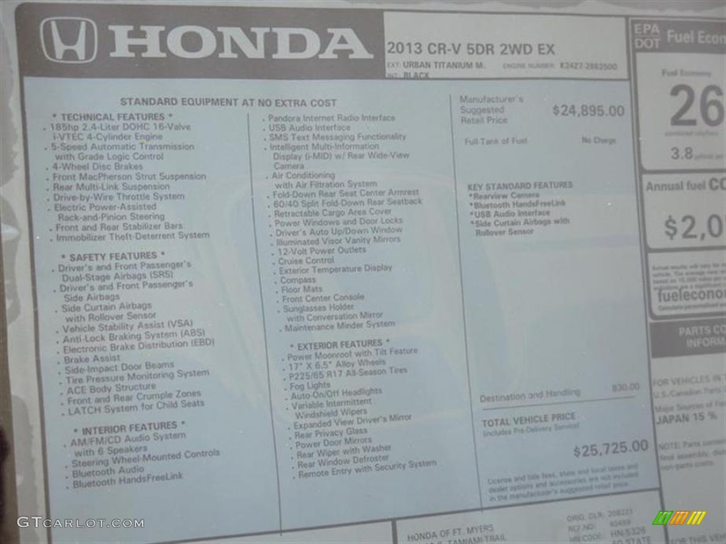 2013 Honda CR-V EX Window Sticker Photo #80362450