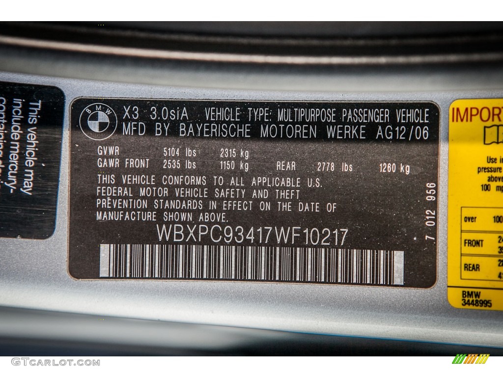 2007 BMW X3 3.0si Info Tag Photos