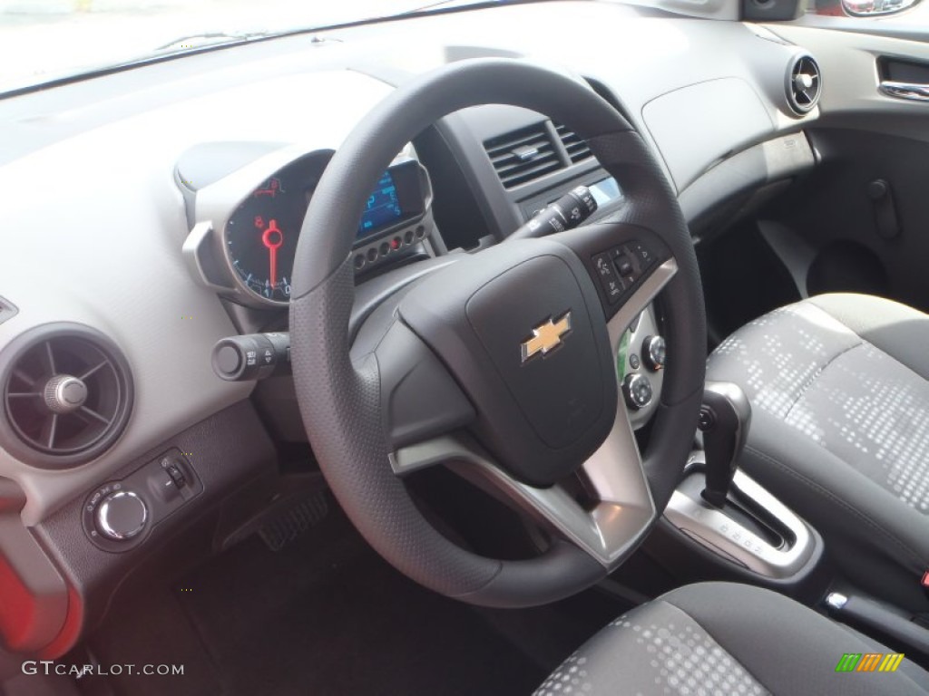 2013 Chevrolet Sonic LS Hatch Jet Black/Dark Titanium Steering Wheel Photo #80378854