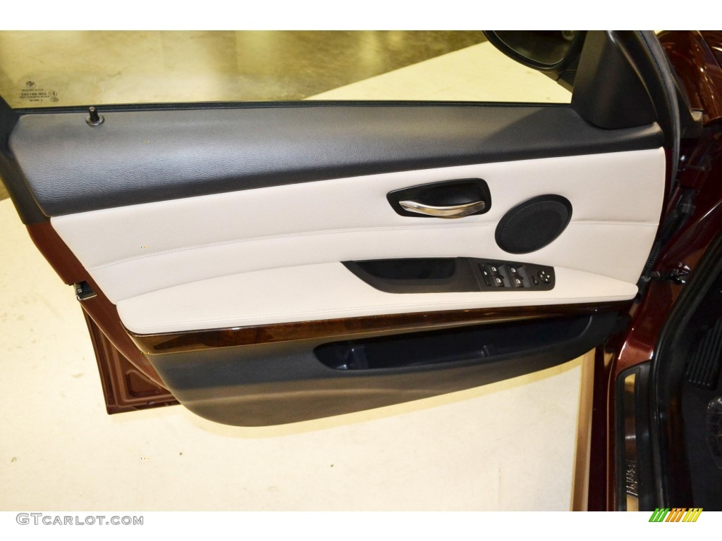 2010 BMW 3 Series 328i Sedan Oyster/Black Dakota Leather Door Panel Photo #80383657