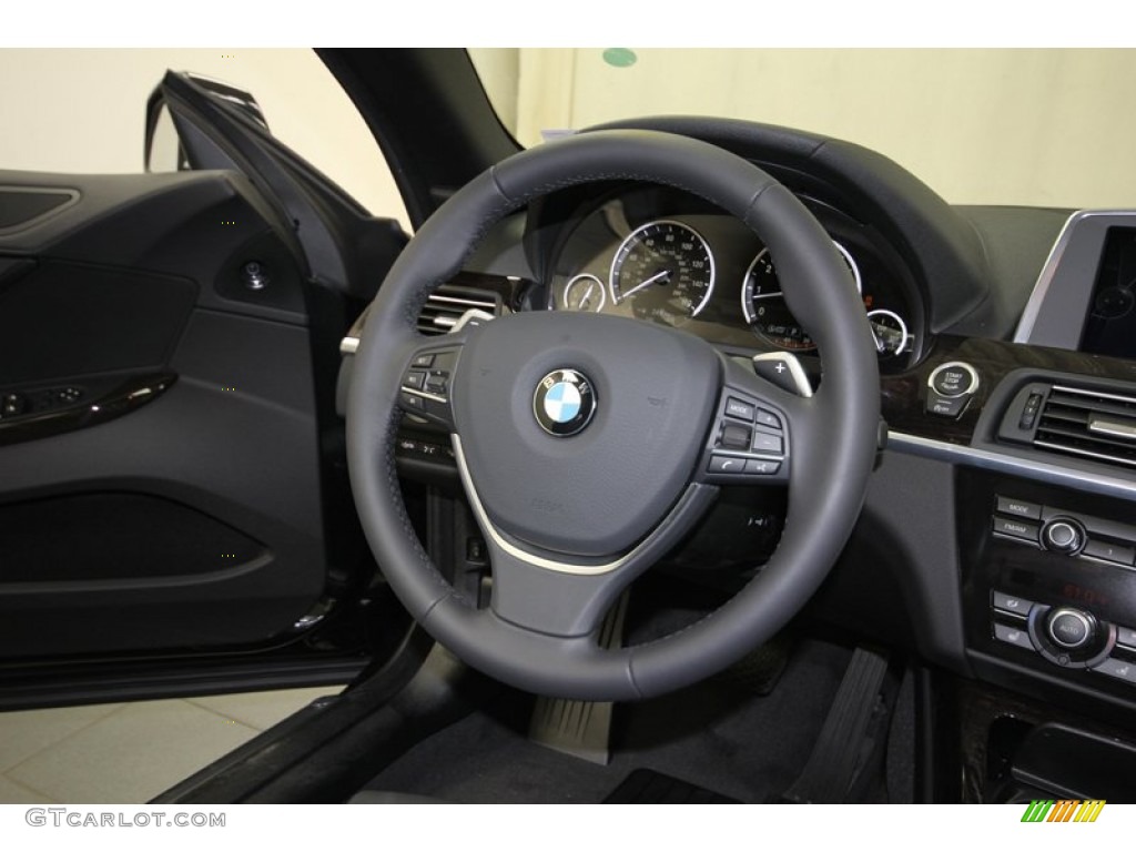 2014 BMW 6 Series 640i Convertible Black Steering Wheel Photo #80415073