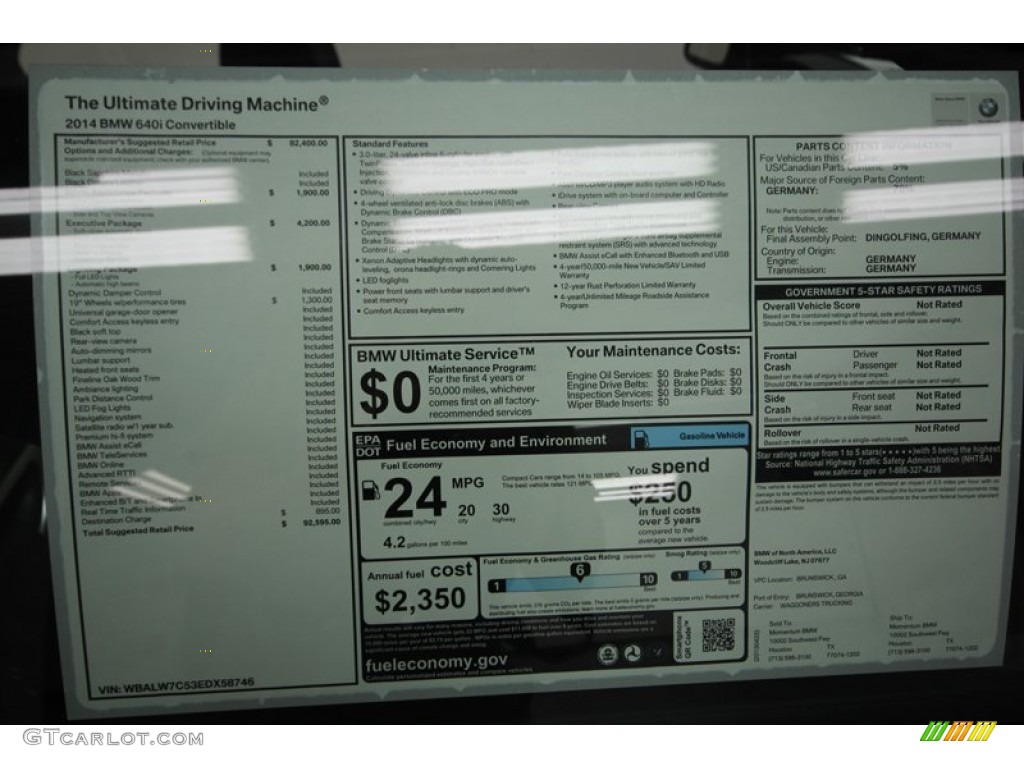 2014 BMW 6 Series 640i Convertible Window Sticker Photo #80415082