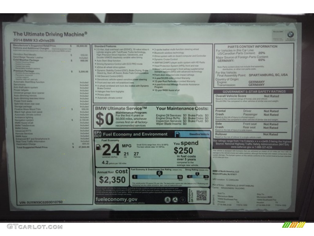2014 BMW X3 xDrive28i Window Sticker Photo #80415766
