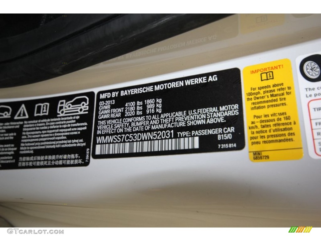 2013 Cooper Color Code B15 for Light White Photo #80417275
