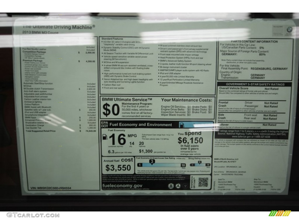 2013 BMW M3 Coupe Window Sticker Photo #80421577