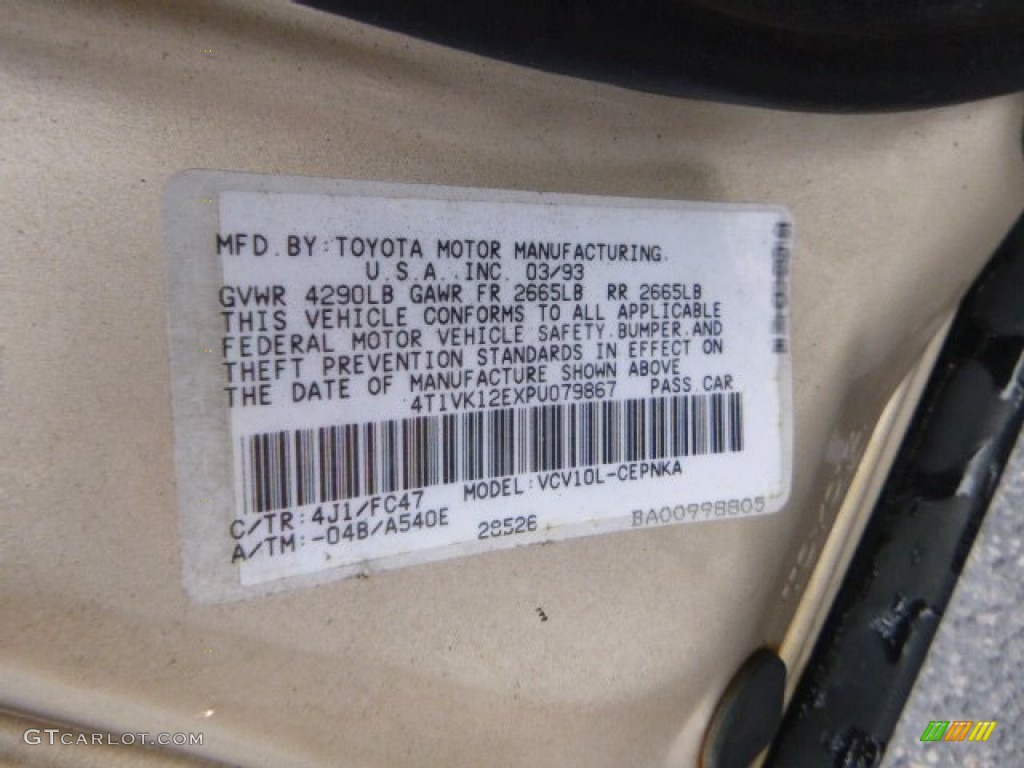 1993 Camry Color Code 4J1 for Beige Pearl Photo #80422214