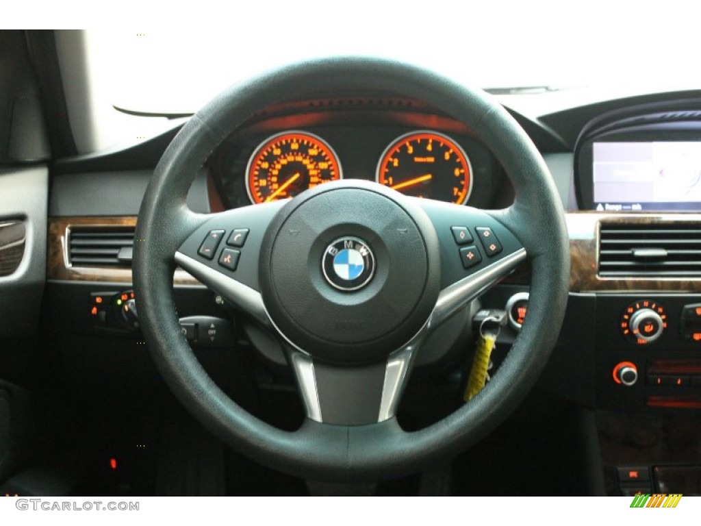 2008 BMW 5 Series 535i Sedan Black Steering Wheel Photo #80429444
