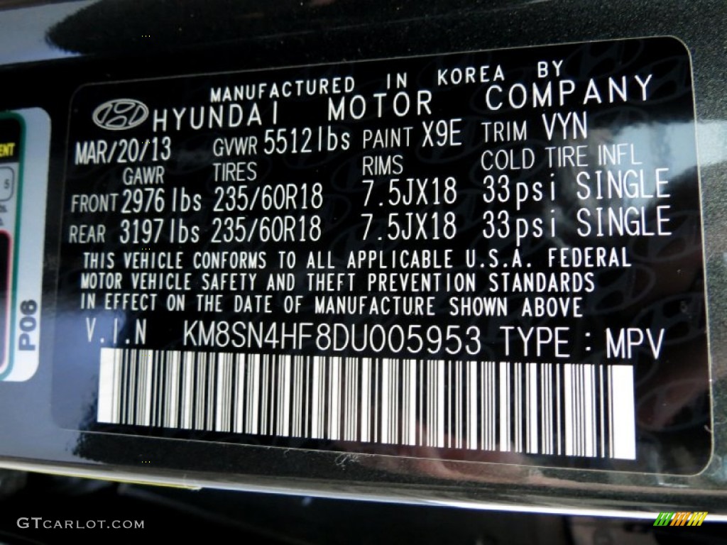 2013 Santa Fe Color Code X9E for Hampton Green Pearl Photo #80434925