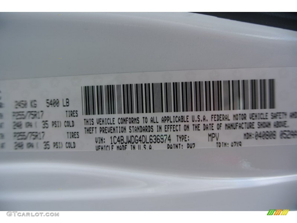 2013 Wrangler Unlimited Color Code PW7 for Bright White Photo #80438708