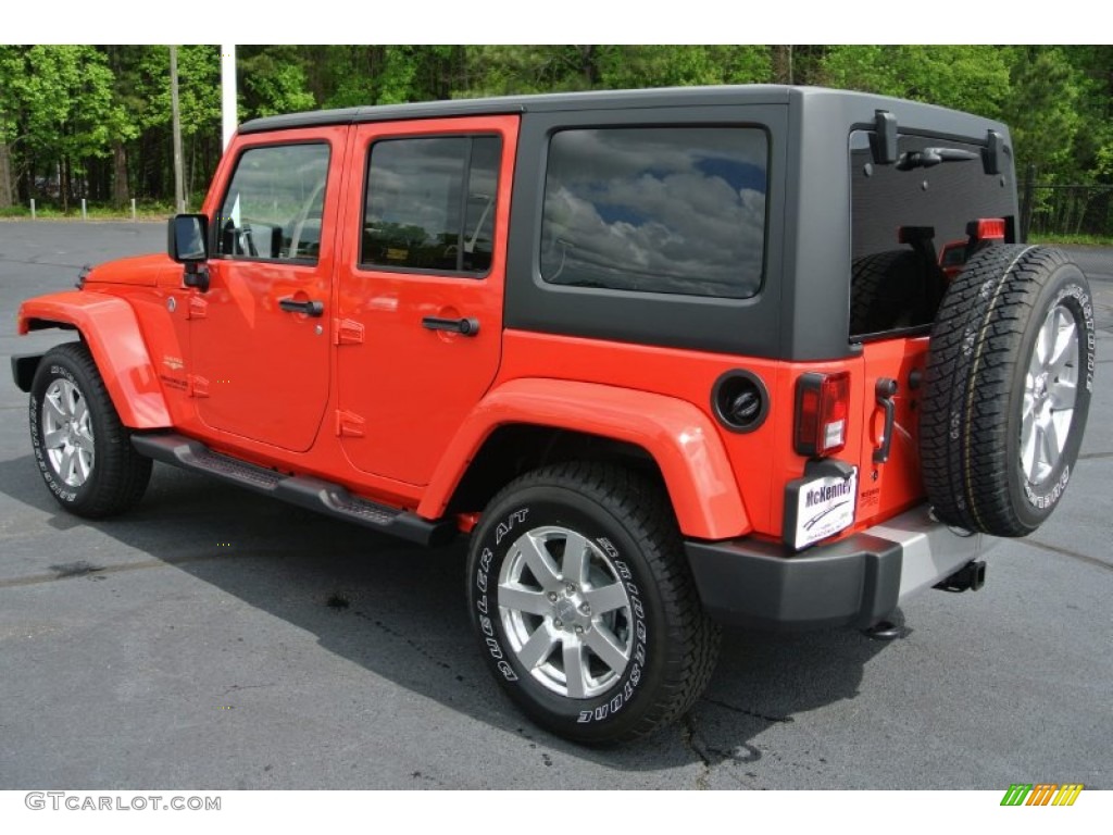 2013 Wrangler Unlimited Sahara 4x4 - Rock Lobster Red / Black photo #4