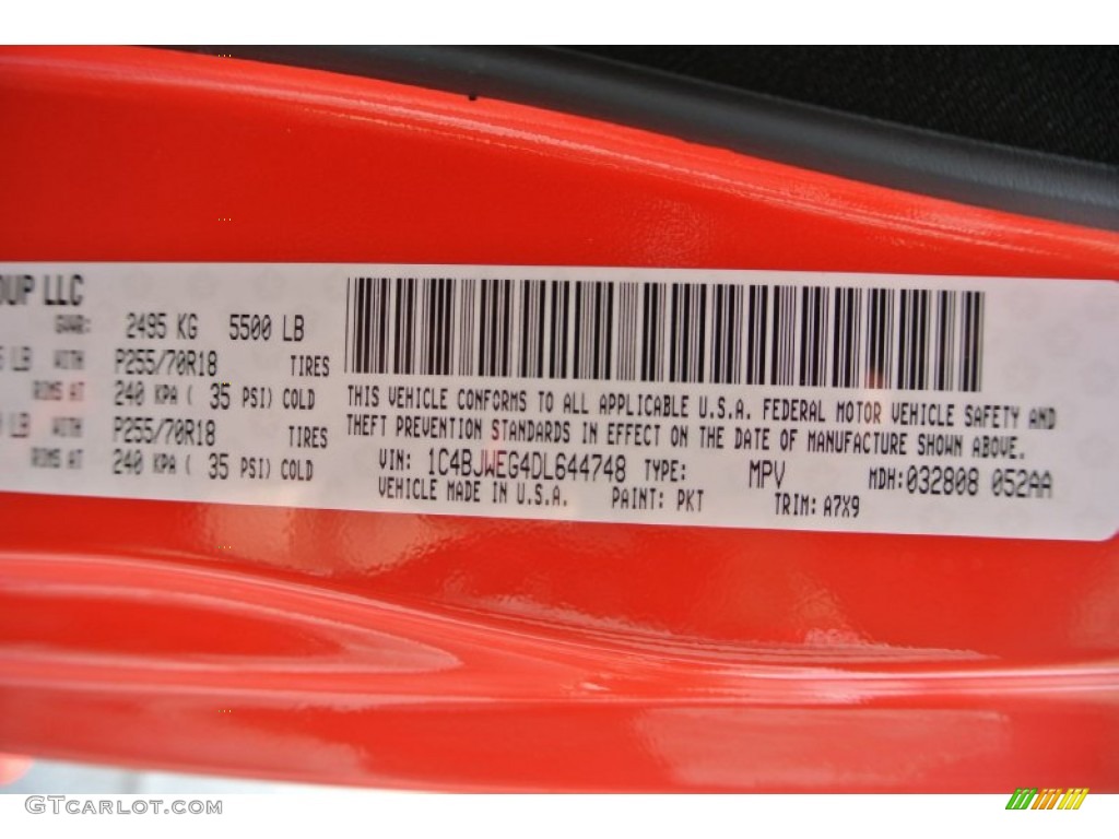 2013 Wrangler Unlimited Color Code PKT for Rock Lobster Red Photo #80439251