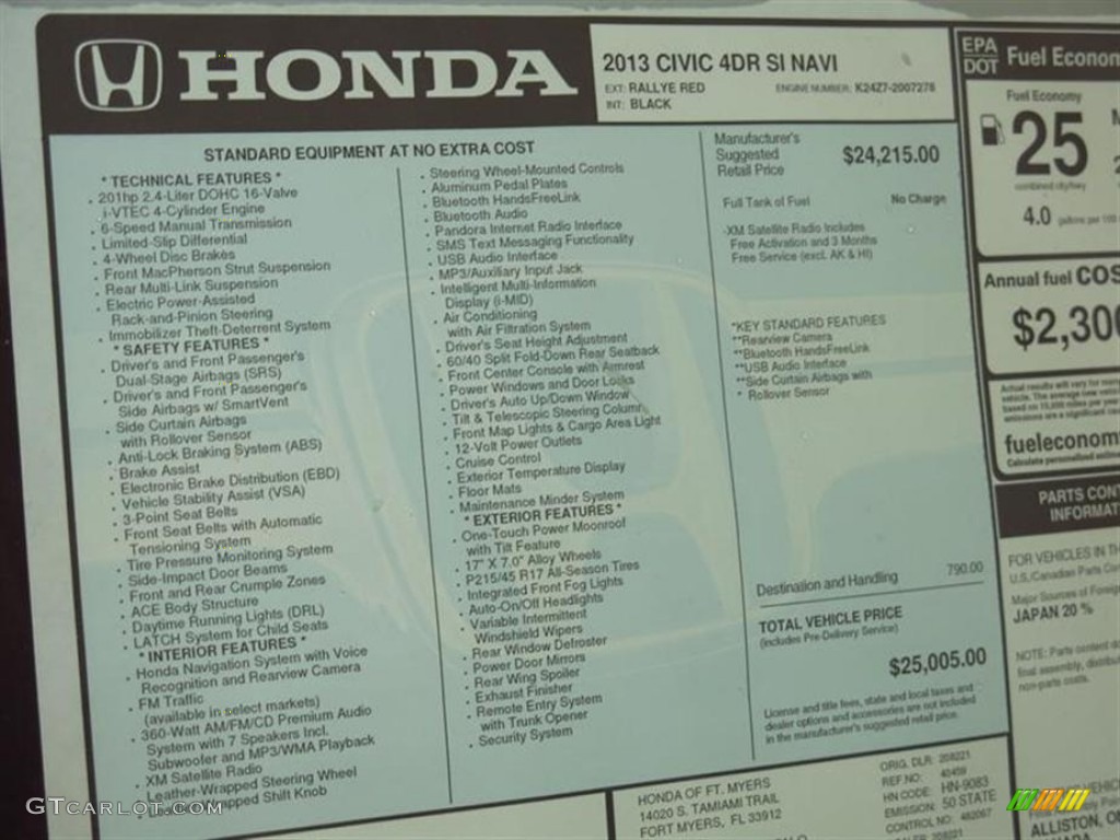 2013 Honda Civic Si Sedan Window Sticker Photo #80450036