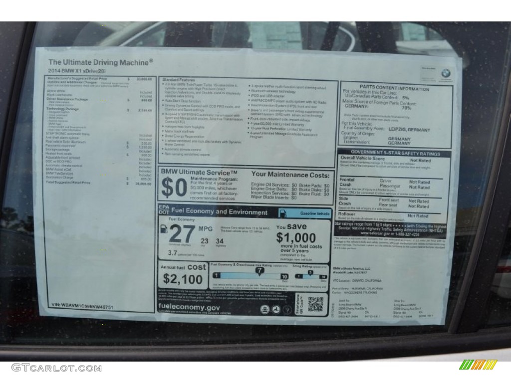 2014 BMW X1 sDrive28i Window Sticker Photo #80458247