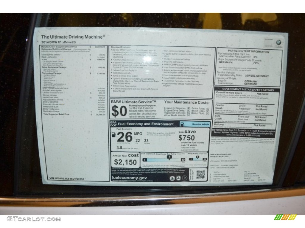 2014 BMW X1 xDrive28i Window Sticker Photo #80458439