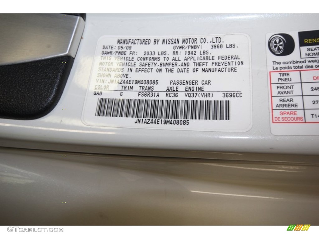 2009 370Z Color Code QAB for Pearl White Photo #80460344