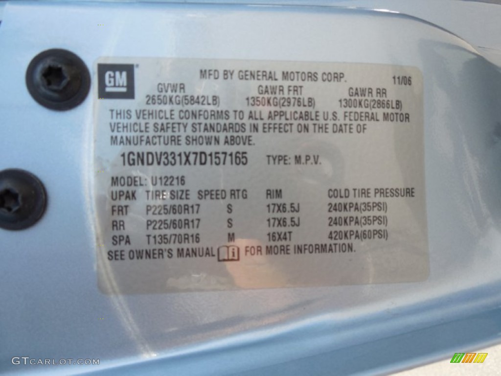 2007 Uplander LT - Polar Blue Metallic / Medium Gray photo #24