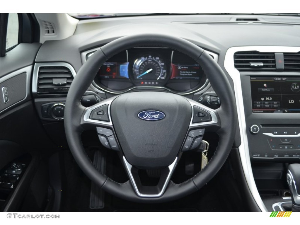 2013 Ford Fusion SE 1.6 EcoBoost SE Appearance Package Charcoal Black/Red Stitching Steering Wheel Photo #80462880