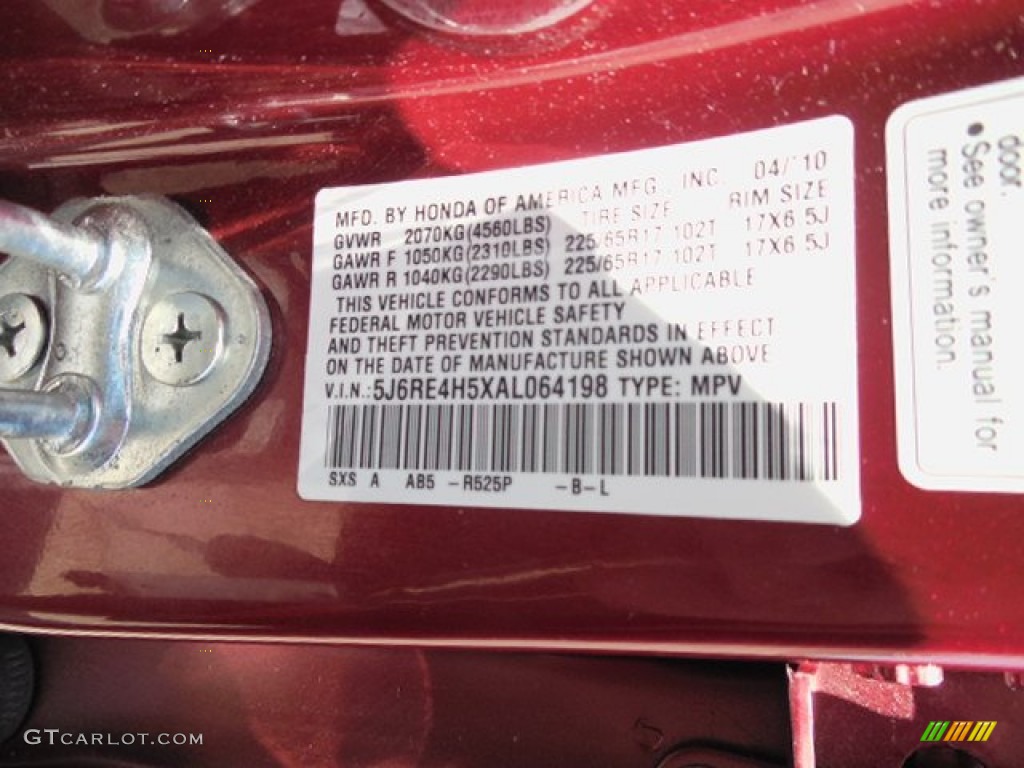2010 CR-V EX AWD - Tango Red Pearl / Gray photo #9