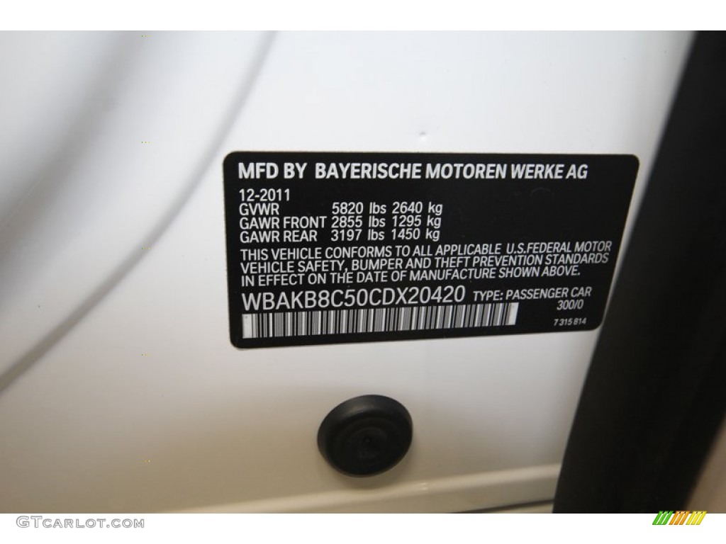 2012 7 Series Color Code 300 for Alpine White Photo #80466044