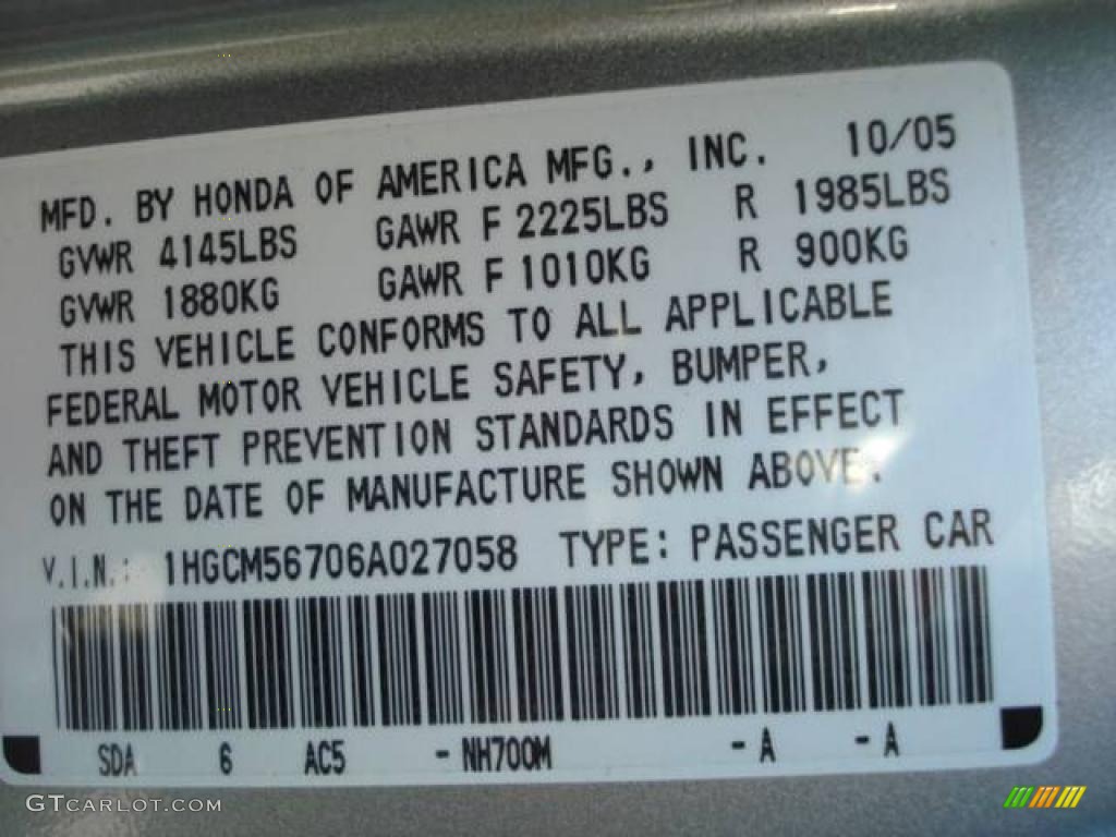 2006 Accord EX Sedan - Alabaster Silver Metallic / Black photo #17