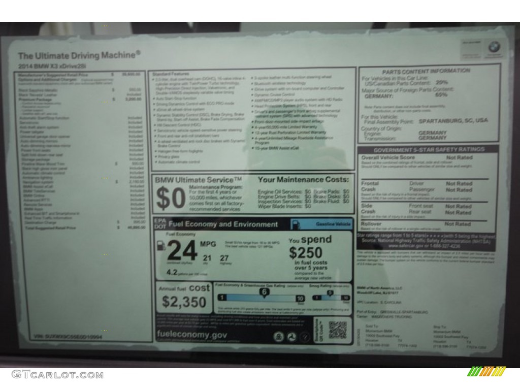 2014 BMW X3 xDrive28i Window Sticker Photo #80475838