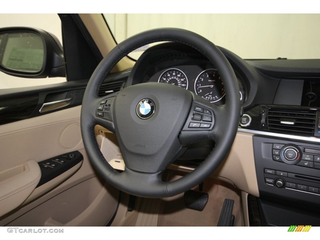 2014 BMW X3 xDrive28i Sand Beige Steering Wheel Photo #80476709