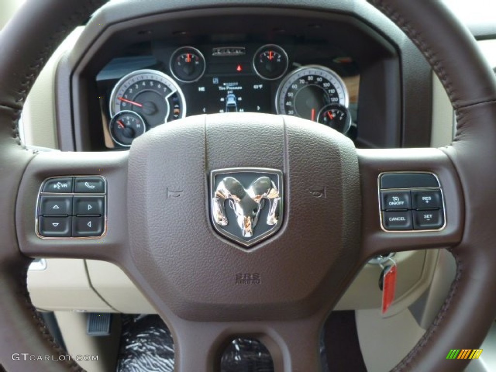 2013 Ram 1500 Big Horn Quad Cab 4x4 Canyon Brown/Light Frost Beige Steering Wheel Photo #80479352