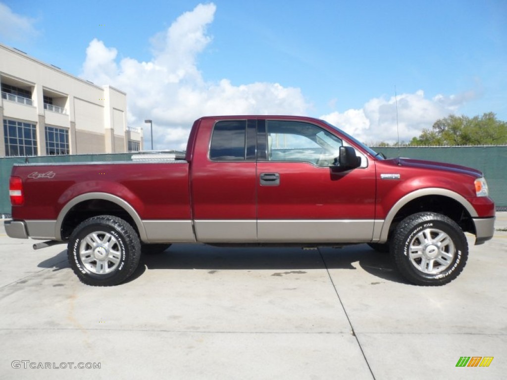 2004 F150 Lariat SuperCab 4x4 - Dark Toreador Red Metallic / Tan photo #2