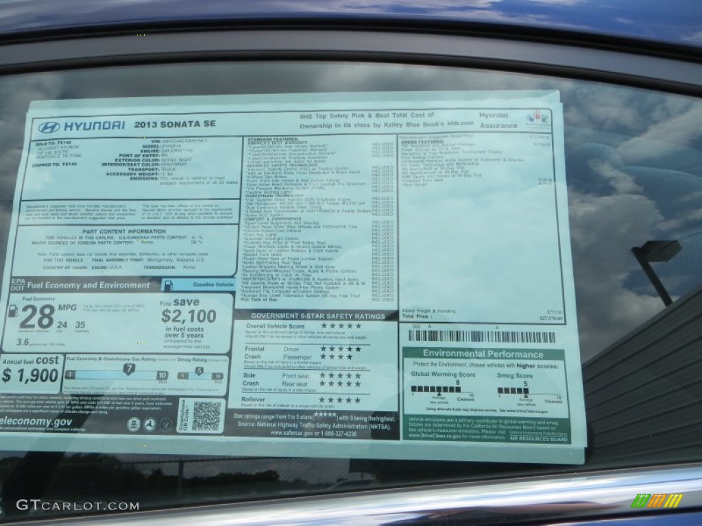 2013 Hyundai Sonata SE Window Sticker Photos